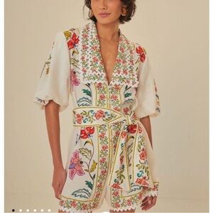 Farm Rio Romper size XS Off-White Floral Insects Print